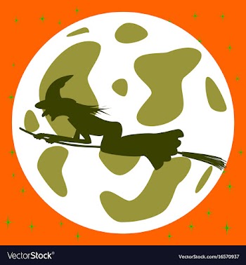 Flat on background of full moon witch vector image