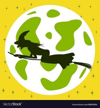 Flat on background of full moon witch vector image