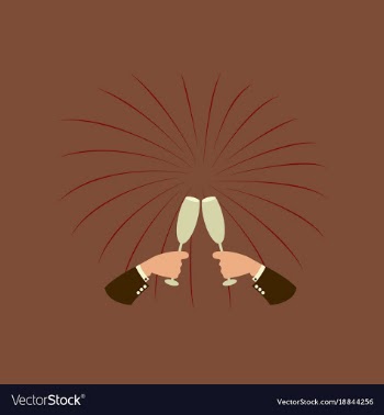 Flat on background of glasses champagne hands vector image
