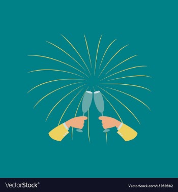 Flat on background of glasses champagne hands vector image
