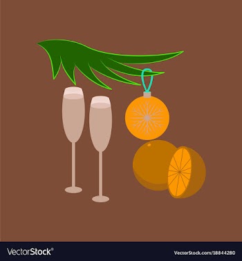 Flat on background of glasses champagne oranges vector image