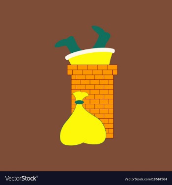 Flat on background of santa claus in chimney vector image