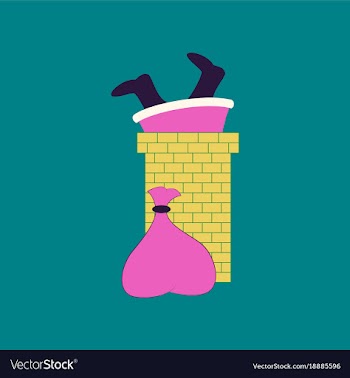 Flat on background of santa claus in chimney vector image