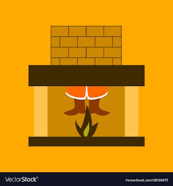 Flat on background of santa claus in fireplace vector image