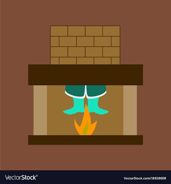 Flat on background of santa claus in fireplace vector image