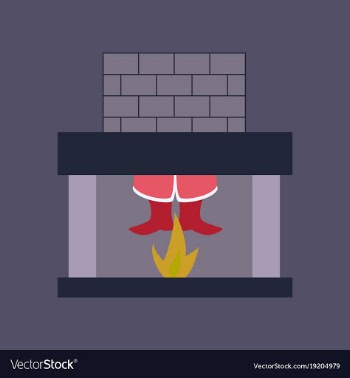 Flat on background of santa claus in fireplace vector image