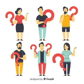 Flat people holding question marks background Free Vector