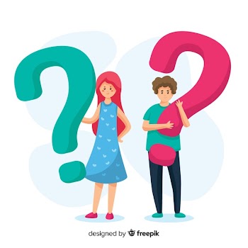 Flat people holding question marks background Free Vector