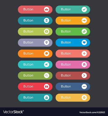 Flat rounded button set with icons vector image