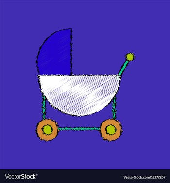 Flat shading style icon baby carriage silhouette vector image