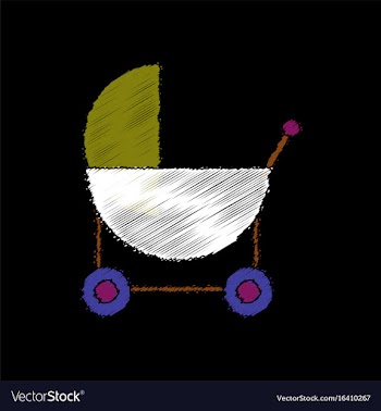 Flat shading style icon baby carriage silhouette vector image