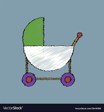 Flat shading style icon baby carriage silhouette vector image