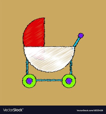Flat shading style icon baby carriage silhouette vector image