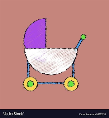 Flat shading style icon baby carriage silhouette vector image
