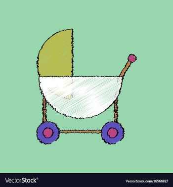 Flat shading style icon baby carriage silhouette vector image