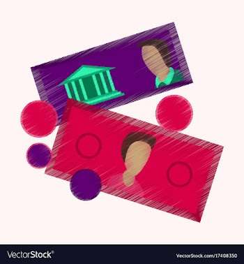 Flat shading style icon banknotes and coins vector image