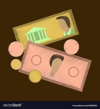 Flat shading style icon banknotes and coins vector image