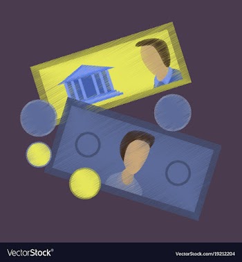 Flat shading style icon banknotes and coins vector image