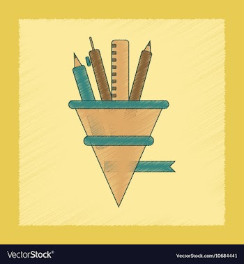 Flat shading style icon bell pencil ruler vector image