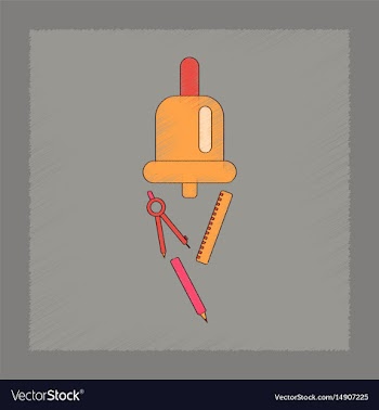 Flat shading style icon bell pencil ruler vector image