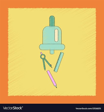 Flat shading style icon bell pencil ruler vector image
