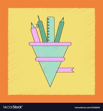 Flat shading style icon bell pencil ruler vector image