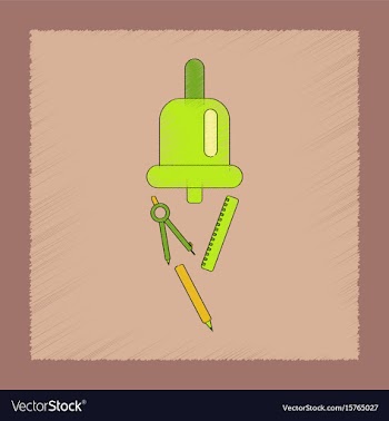 Flat shading style icon bell pencil ruler vector image