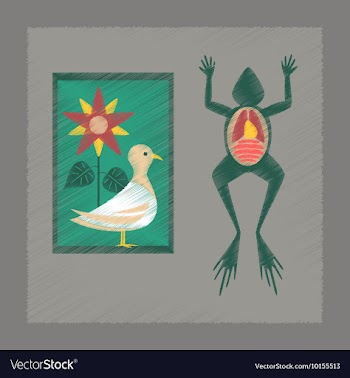 Flat shading style icon Biology frog bird flowers vector image