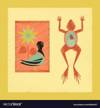Flat shading style icon Biology frog bird flowers vector image