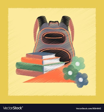 Flat shading style icon book bag flowers vector image
