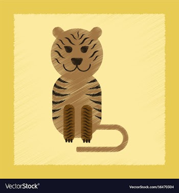Flat shading style icon cartoon tiger vector image