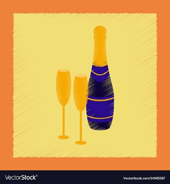 Flat shading style icon champagne bottle and vector image