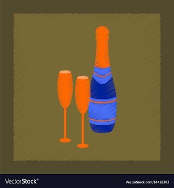 Flat shading style icon champagne bottle and vector image