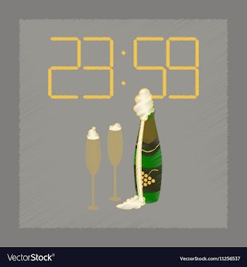 Flat shading style icon champagne christmas clock vector image