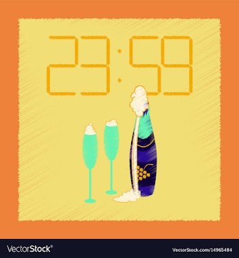 Flat shading style icon champagne christmas clock vector image