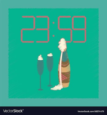 Flat shading style icon champagne christmas clock vector image
