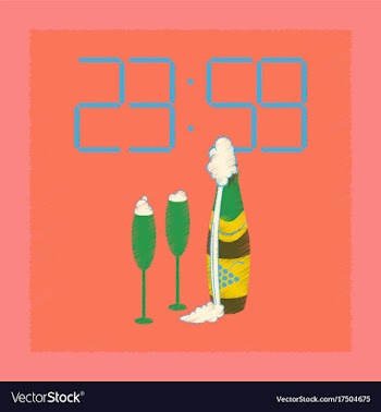Flat shading style icon champagne christmas clock vector image