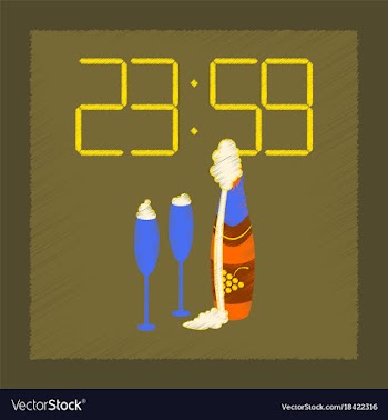 Flat shading style icon champagne christmas clock vector image