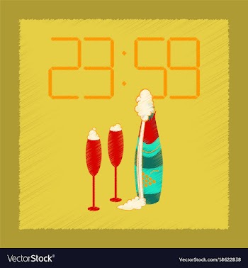 Flat shading style icon champagne christmas clock vector image
