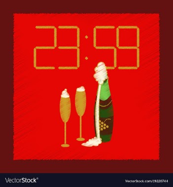 Flat shading style icon champagne christmas clock vector image