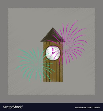 Flat shading style icon Christmas clock vector image