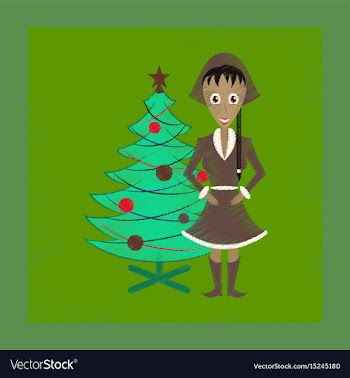 Flat shading style icon christmas girl and fir vector image