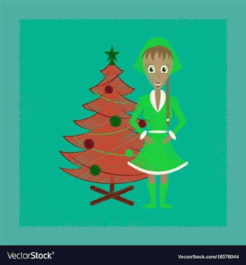 Flat shading style icon christmas girl and fir vector image