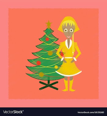Flat shading style icon christmas girl and fir vector image