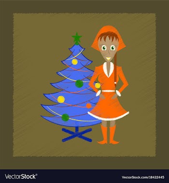 Flat shading style icon christmas girl and fir vector image