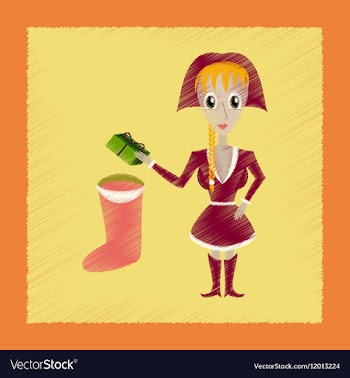 Flat shading style icon Christmas girl gifts vector image