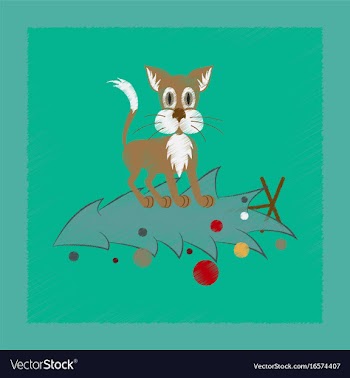 Flat shading style icon christmas tree cat vector image