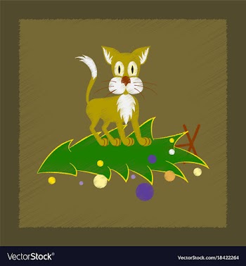 Flat shading style icon christmas tree cat vector image