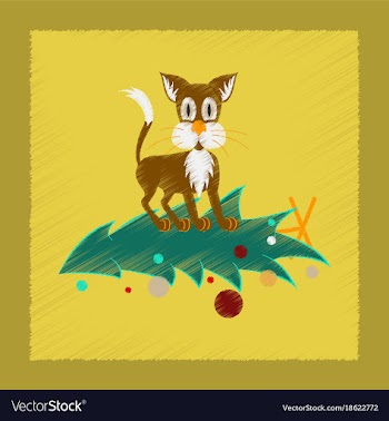 Flat shading style icon christmas tree cat vector image