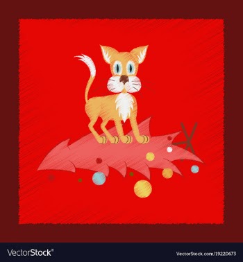 Flat shading style icon christmas tree cat vector image